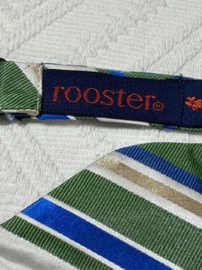 Vintage Rooster 100% Silk Striped Bow Tie Adjustable Preppy